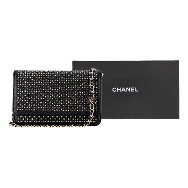 Chanel Rare 'CC' Crystal Crystal Embellished Leather Wallet On Chain ...