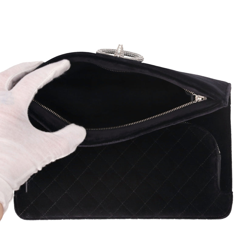 Chanel Crystal Detailed Velvet Clutch Bag