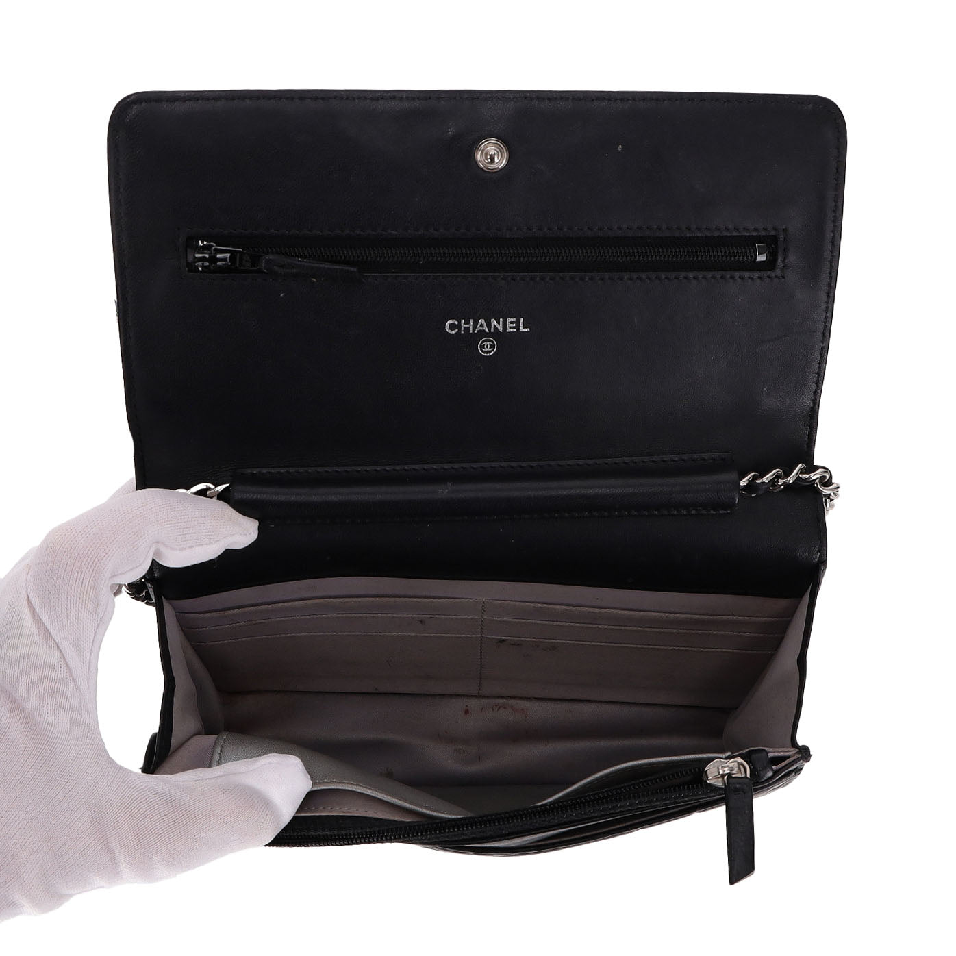 Chanel Camellia Flower Pattern Lambskin Leather Wallet On Chain