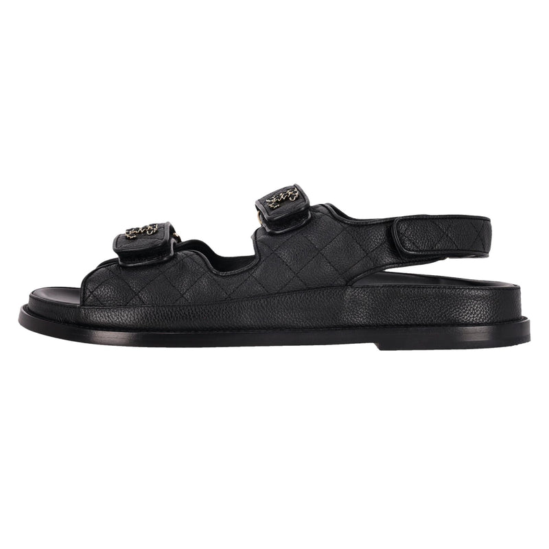 Chanel Grained Calfskin 'CC' Logo Velcro Dad Sandals. Size 40