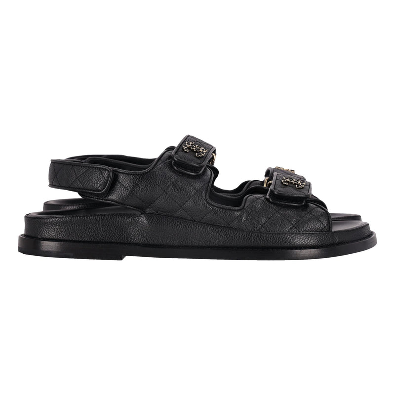 Chanel Grained Calfskin 'CC' Logo Velcro Dad Sandals. Size 40