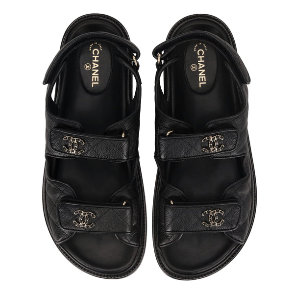 Chanel Grained Calfskin 'CC' Logo Velcro Dad Sandals. Size 40