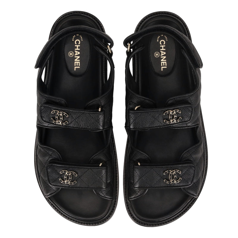 Chanel Grained Calfskin 'CC' Logo Velcro Dad Sandals. Size 40