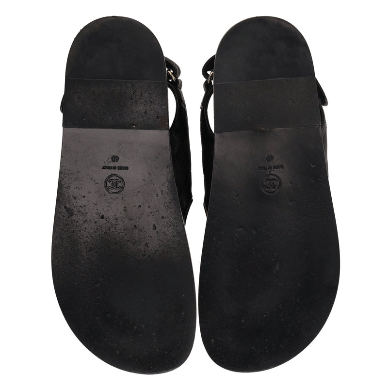 Chanel Grained Calfskin 'CC' Logo Velcro Dad Sandals. Size 40