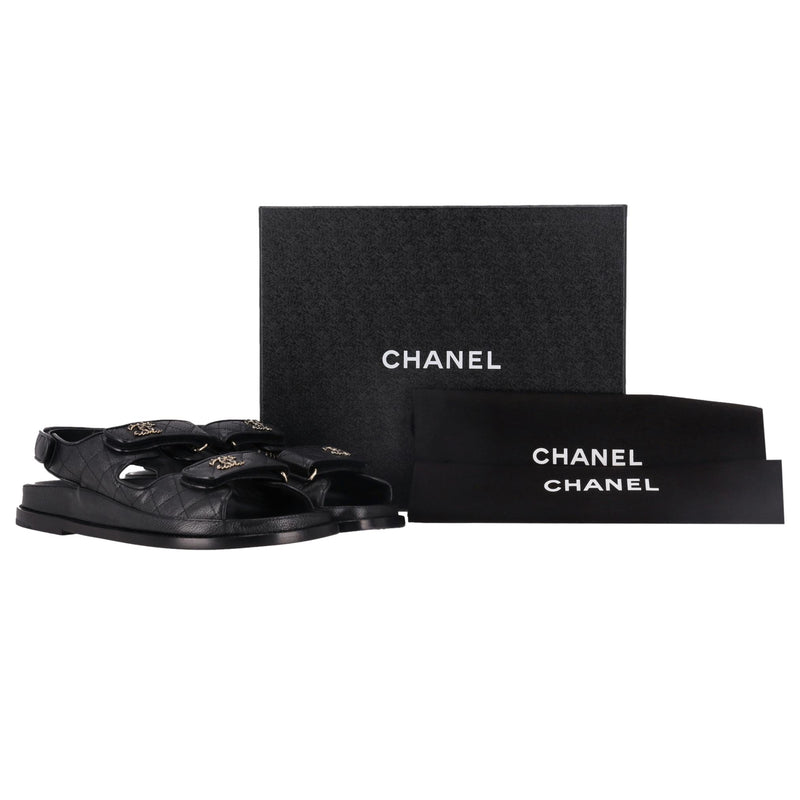 Chanel Grained Calfskin 'CC' Logo Velcro Dad Sandals. Size 40