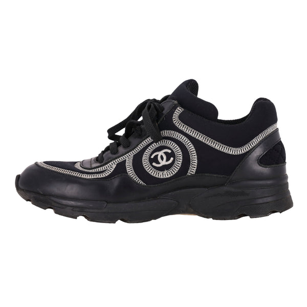 Chanel 'CC' Logo Embroidered Neoprene & Leather Sneakers. Size 36