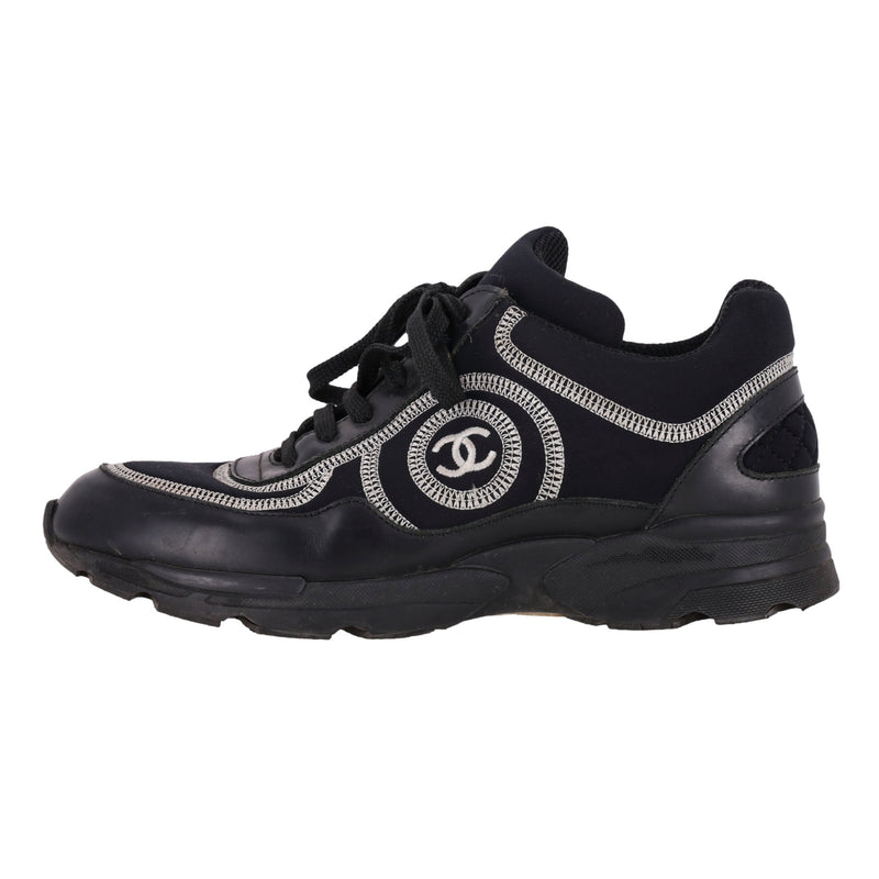 Chanel 'CC' Logo Embroidered Neoprene & Leather Sneakers. Size 36