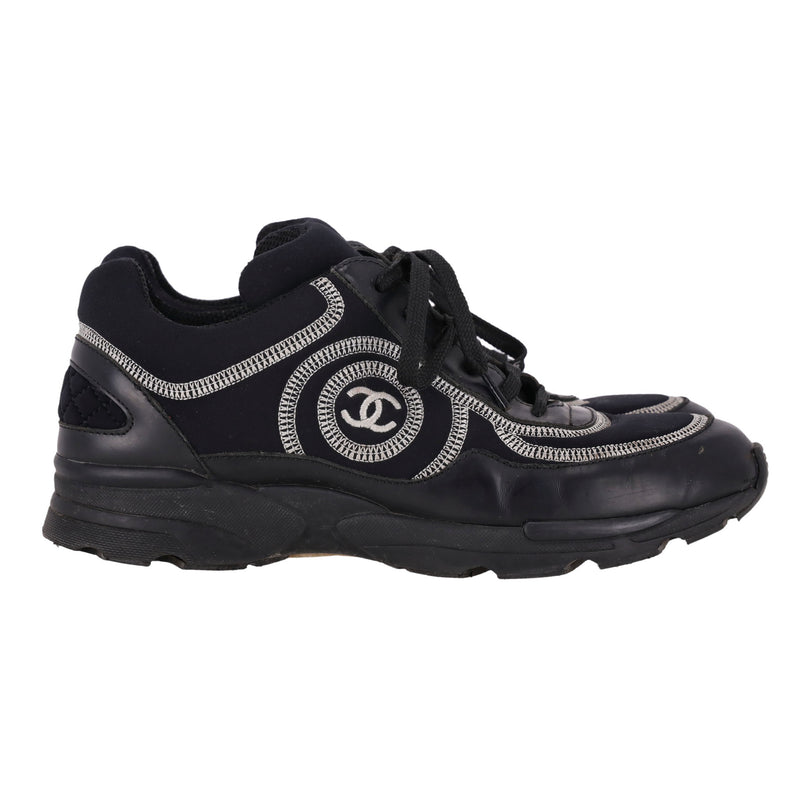 Chanel 'CC' Logo Embroidered Neoprene & Leather Sneakers. Size 36