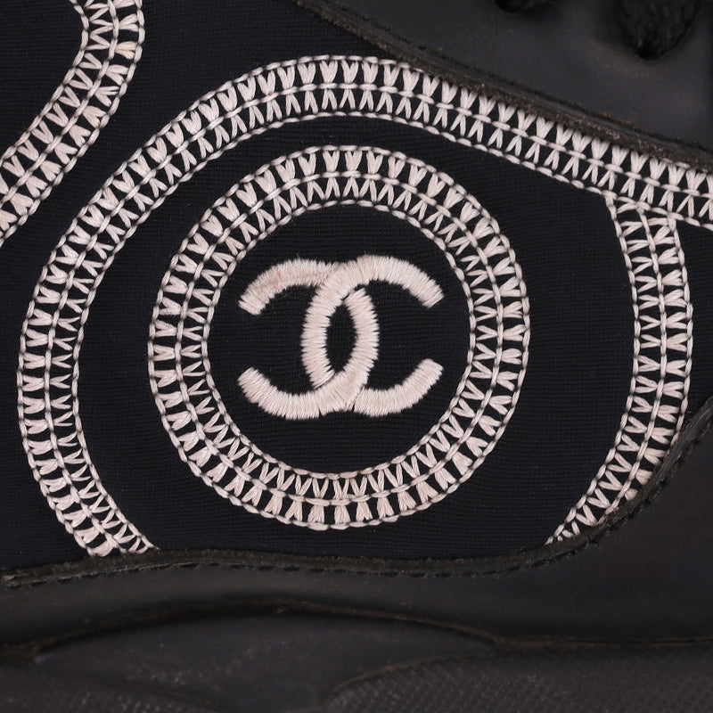 Chanel 'CC' Logo Embroidered Neoprene & Leather Sneakers. Size 36