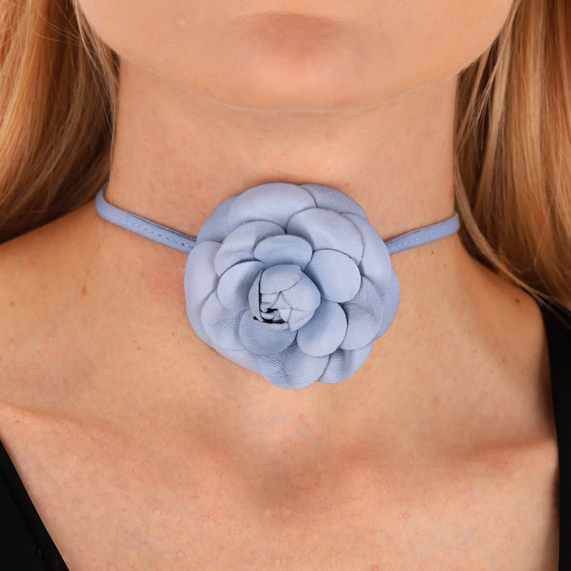 Chanel Camellia Flower Leather Choker Necklace