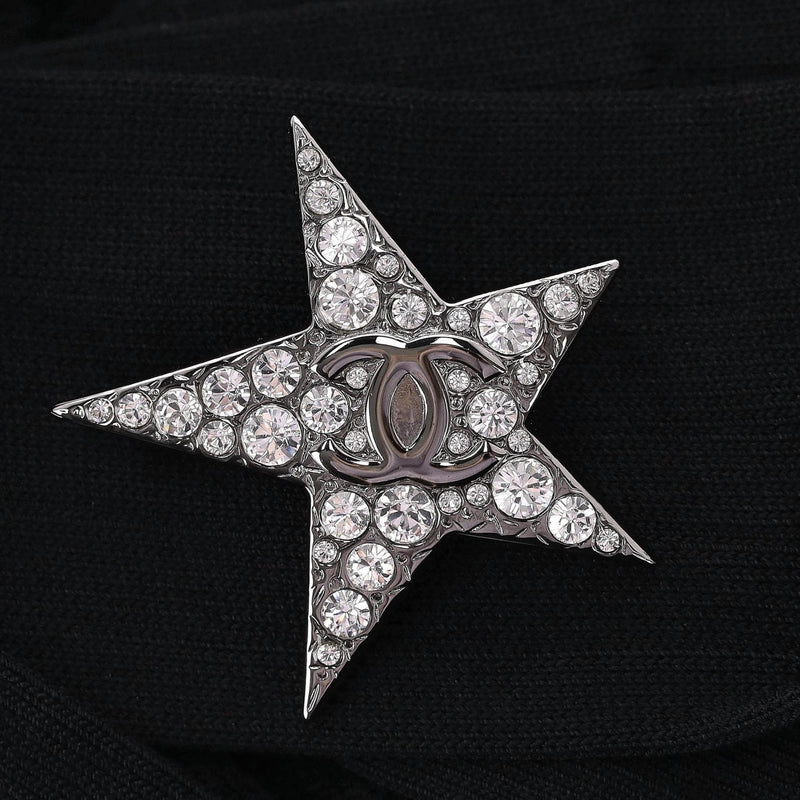 Chanel Off-The-Shoulder Dress With Crystal & 'CC' Logo Embellished Brooches. Size 40FR