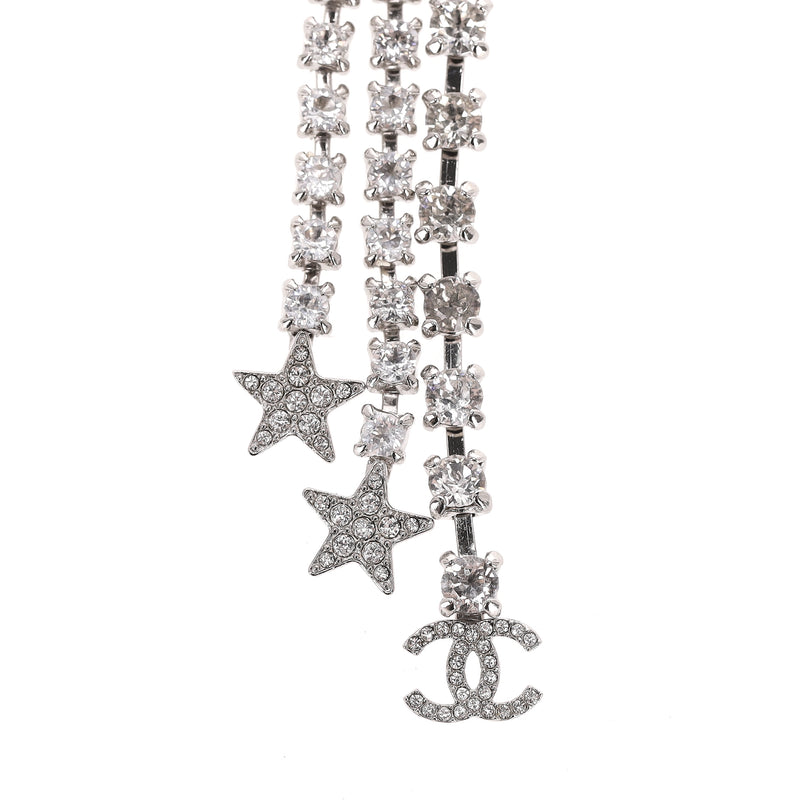 Chanel Crystal Bow Embellished 'CC' Logo Drop Earrings