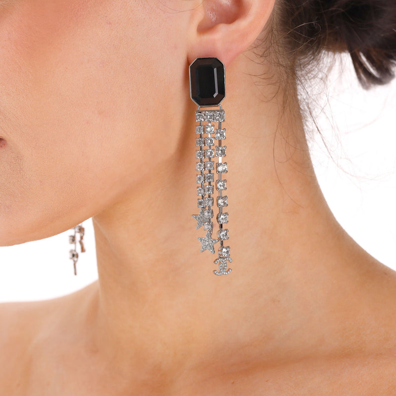 Chanel Crystal Bow Embellished 'CC' Logo Drop Earrings