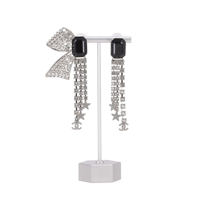Chanel Crystal Bow Embellished 'CC' Logo Drop Earrings