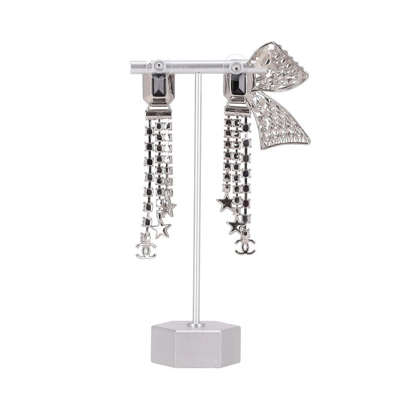 Chanel Crystal Bow Embellished 'CC' Logo Drop Earrings