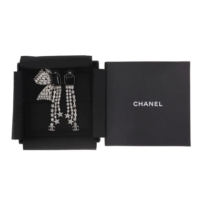 Chanel Crystal Bow Embellished 'CC' Logo Drop Earrings