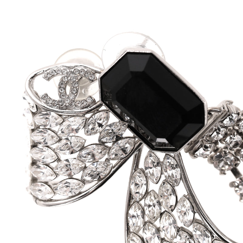 Chanel Crystal Bow Embellished 'CC' Logo Drop Earrings