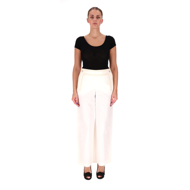 Chanel La Pausa Collection Cotton High-Waisted Wide Leg Trousers. Size 42FR