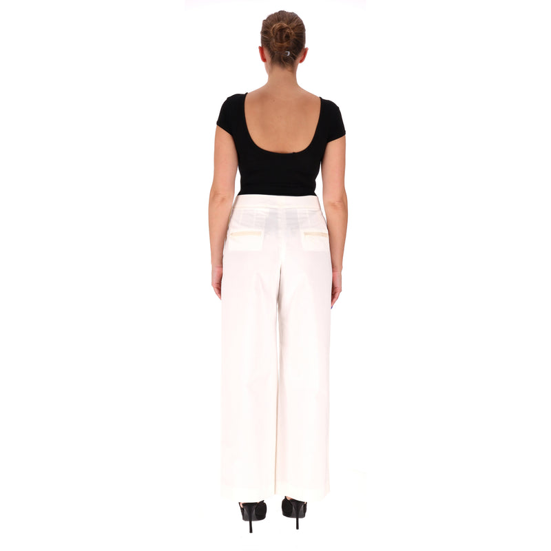 Chanel La Pausa Collection Cotton High-Waisted Wide Leg Trousers. Size 42FR