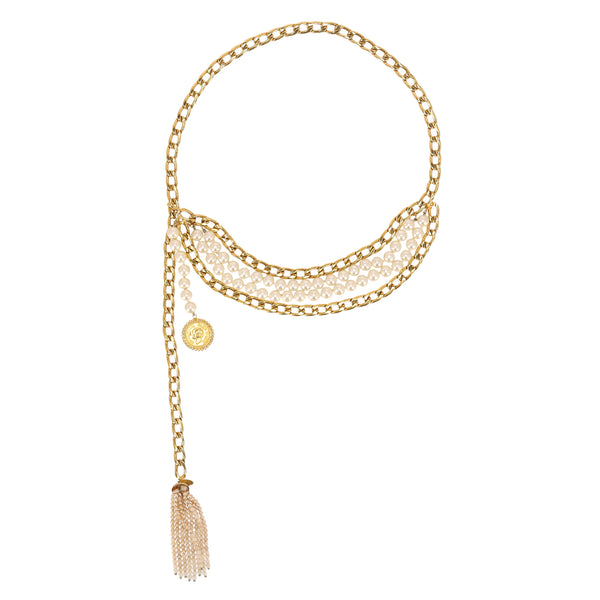 Chanel 'CC' Logo Pearl & 24k Gold Plated Chain Multi-Strand Belt