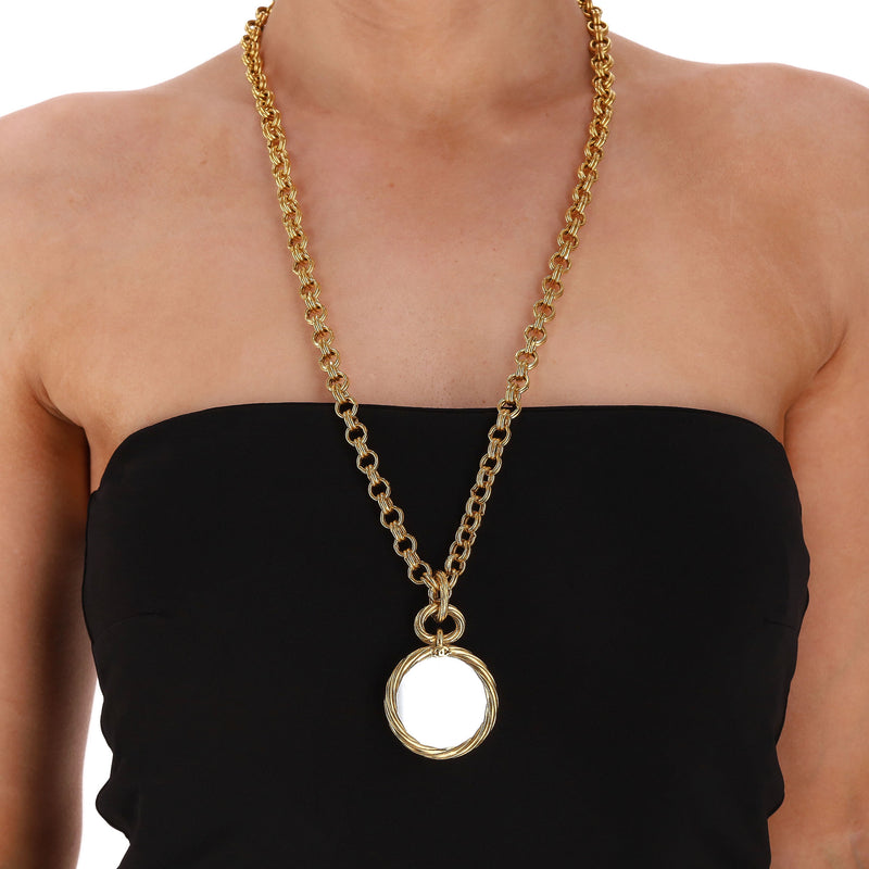 Chanel Vintage 90's 24k Gold Plated 'CC' Logo Medallion & Mirror Double-Sided Necklace
