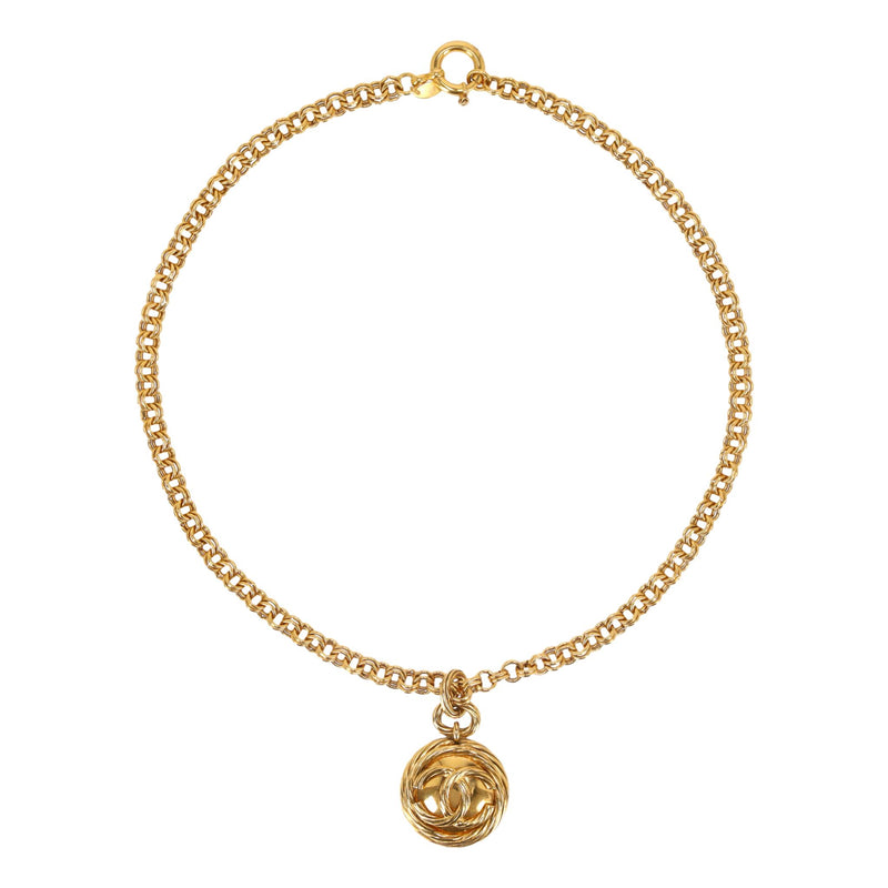Chanel Vintage 90's 24k Gold Plated 'CC' Logo Medallion & Mirror Double-Sided Necklace