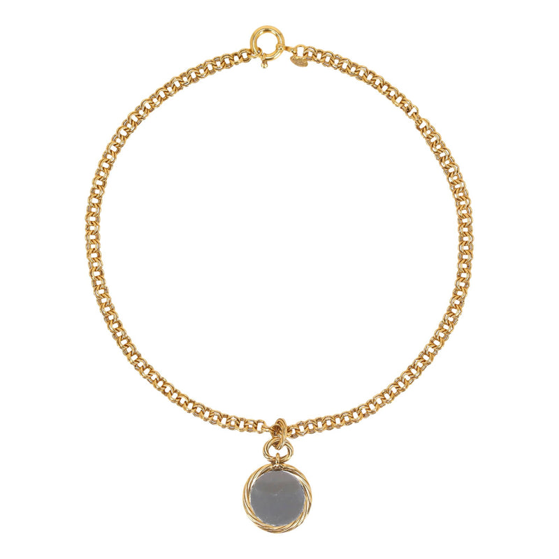 Chanel Vintage 90's 24k Gold Plated 'CC' Logo Medallion & Mirror Double-Sided Necklace