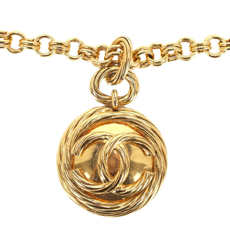 Chanel Vintage 90's 24k Gold Plated 'CC' Logo Medallion & Mirror Double-Sided Necklace