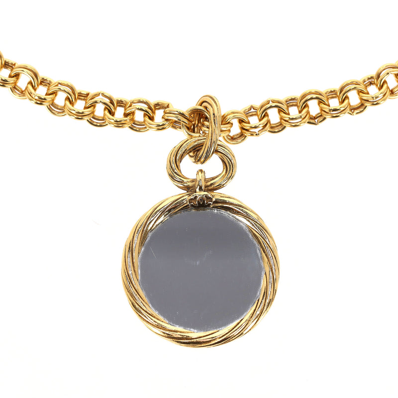 Chanel Vintage 90's 24k Gold Plated 'CC' Logo Medallion & Mirror Double-Sided Necklace