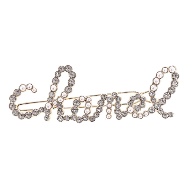 Chanel Word Logo Glass Pearl & Crystal Hair Clip