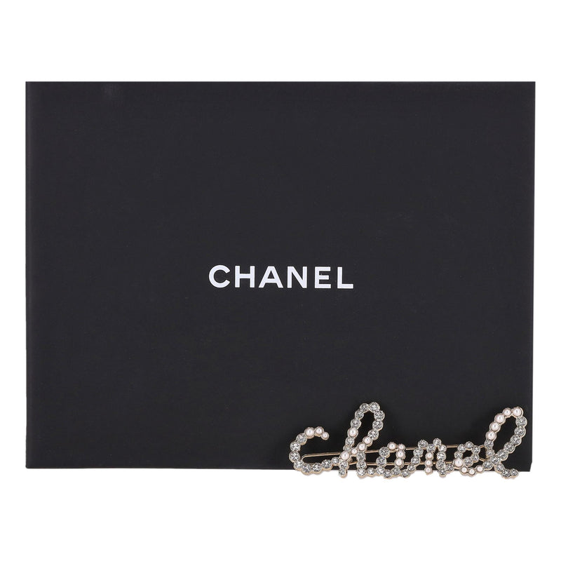 Chanel Word Logo Glass Pearl & Crystal Hair Clip
