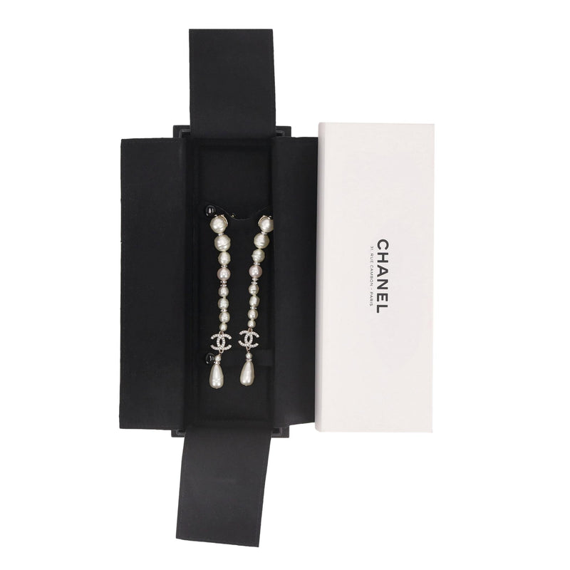 Chanel Pearl & Crystal 'CC' Logo Drop Earrings