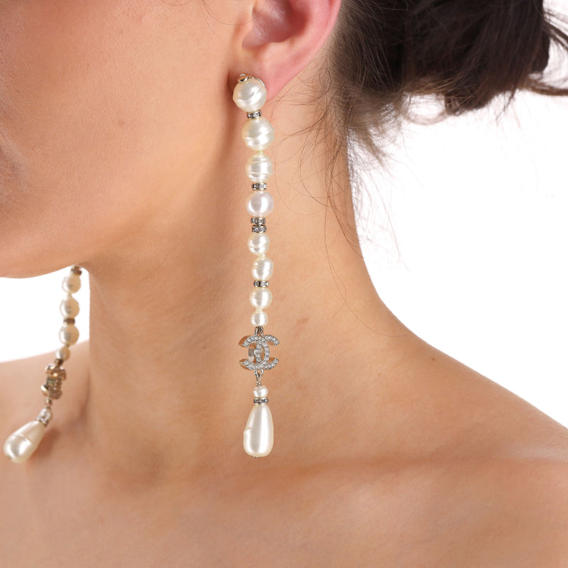 Chanel Pearl & Crystal 'CC' Logo Drop Earrings