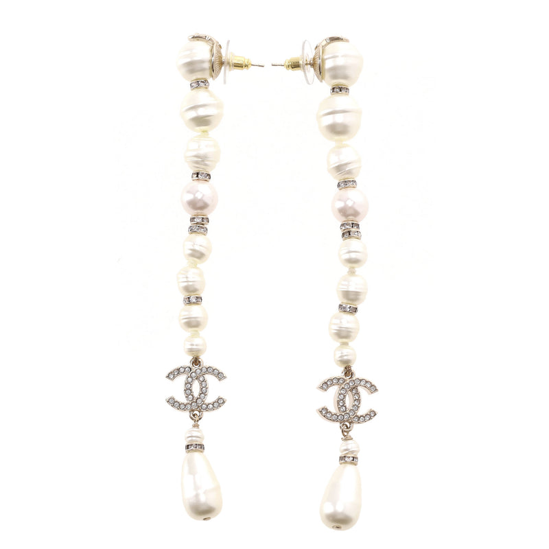 Chanel Pearl & Crystal 'CC' Logo Drop Earrings