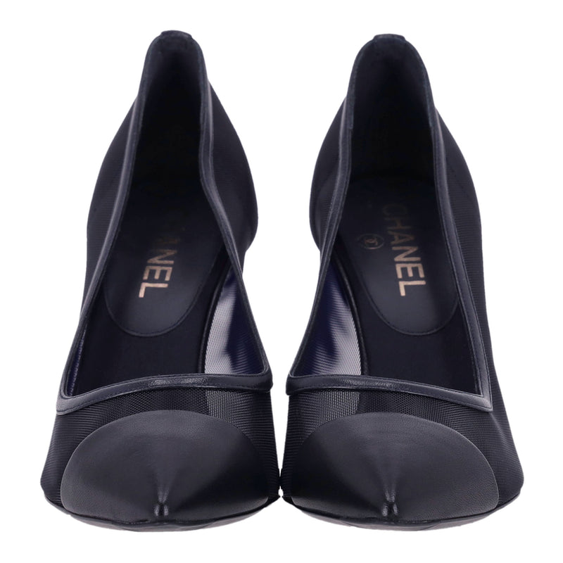 Chanel Mesh & Leather Heels With A 'CC' Logo Detail. Size 39.5