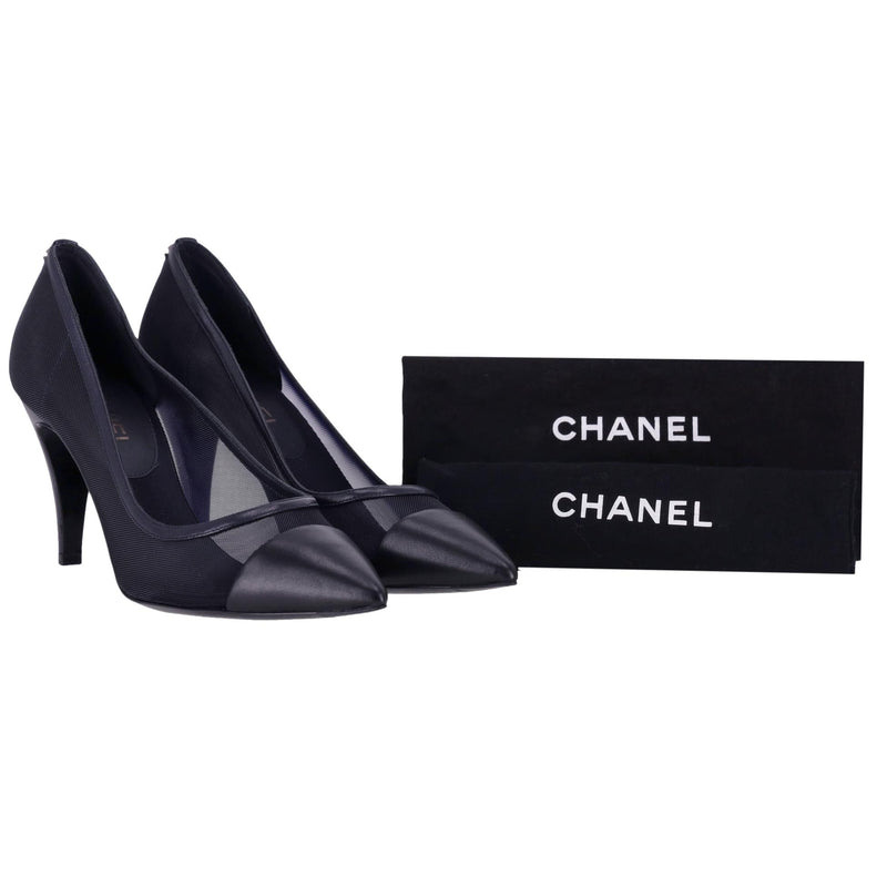 Chanel Mesh & Leather Heels With A 'CC' Logo Detail. Size 39.5