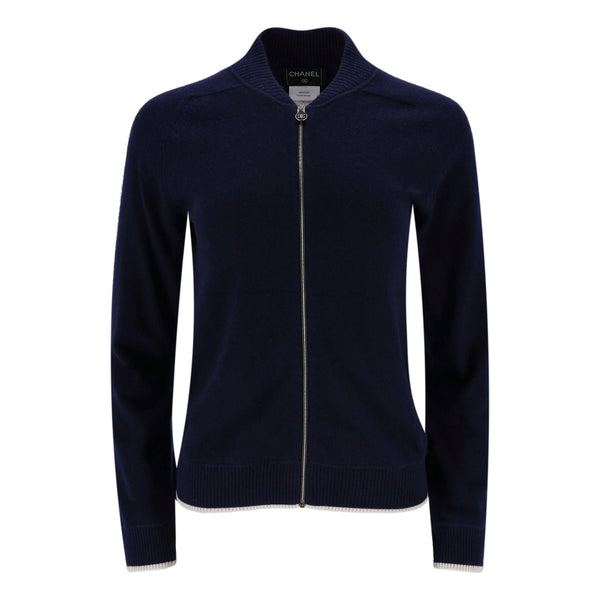 Chanel Cashmere Zip-Up Cardigan With Lion Head & 'CC' Logo Embroidery To Rear. Size 38IT