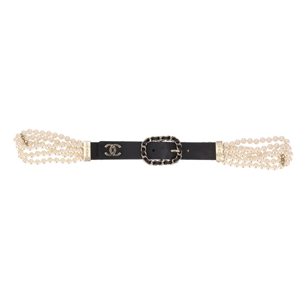 Chanel 'CC' Logo, Leather & Chain Pearl Belt