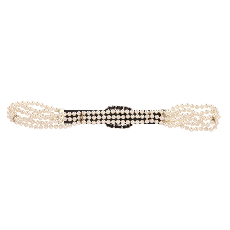 Chanel 'CC' Logo, Leather & Chain Pearl Belt