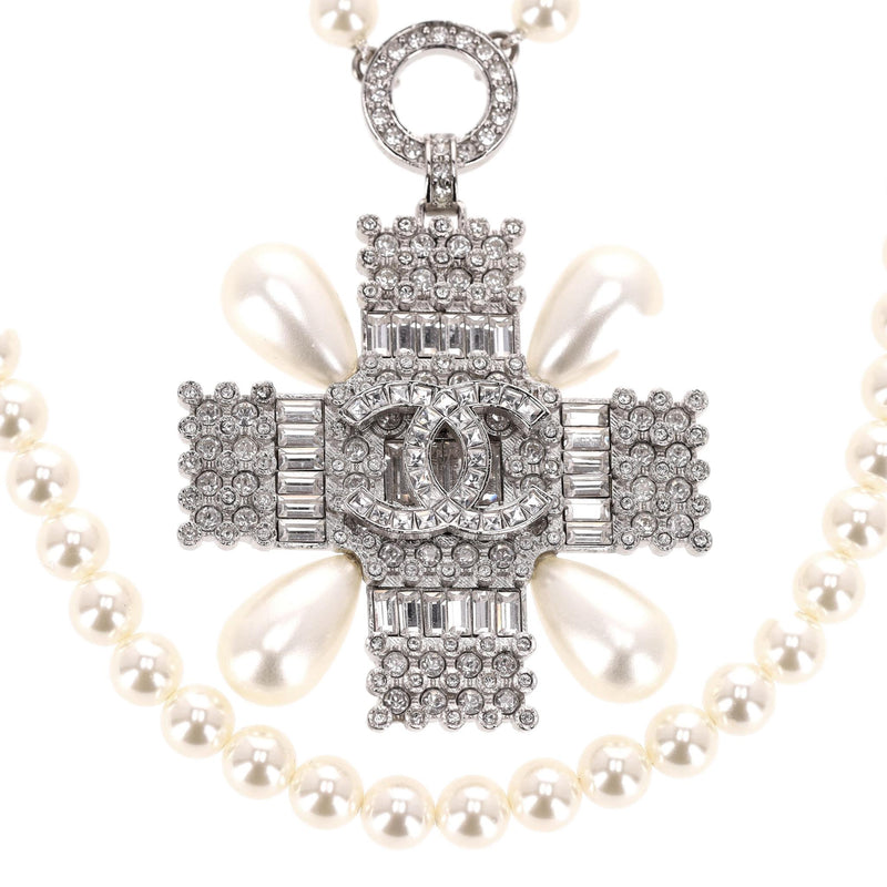 Chanel Double-Strand Pearl Necklace With Crystal Embellished Maltese Cross