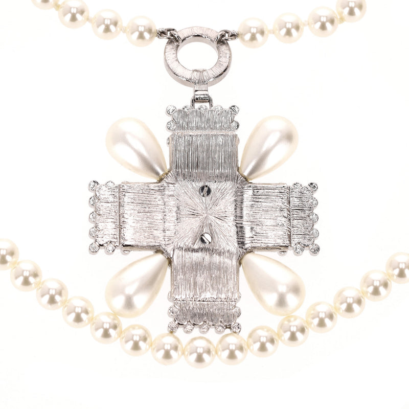 Chanel Double-Strand Pearl Necklace With Crystal Embellished Maltese Cross