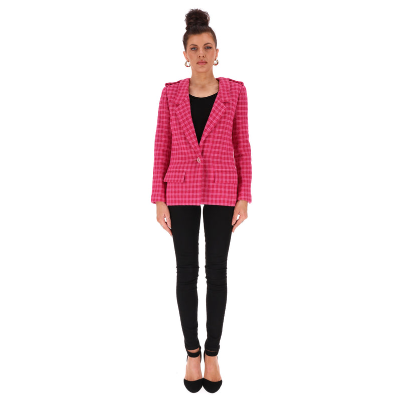 Chanel Paris Seoul Checked Cotton Tweed Jacket. Size 36FR
