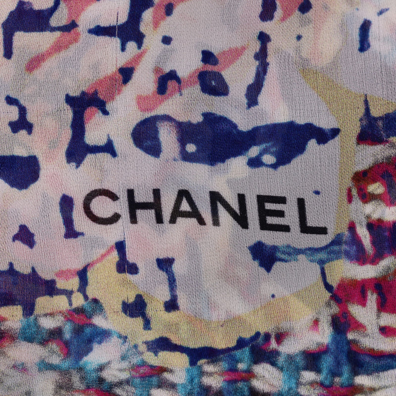 Chanel Camellia Flower & Tweed Print Silk Scarf