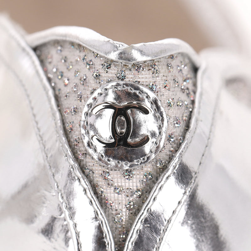 Chanel Glitter Mesh Peep-Toe Pumps With A Clear Lucite Heel. Size 39.5