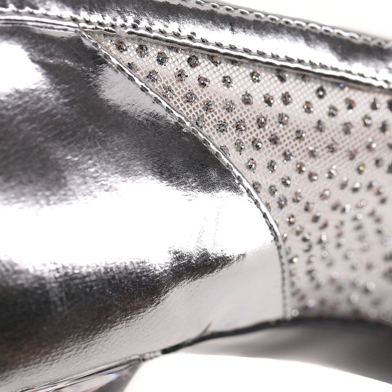 Chanel Glitter Mesh Peep-Toe Pumps With A Clear Lucite Heel. Size 39.5