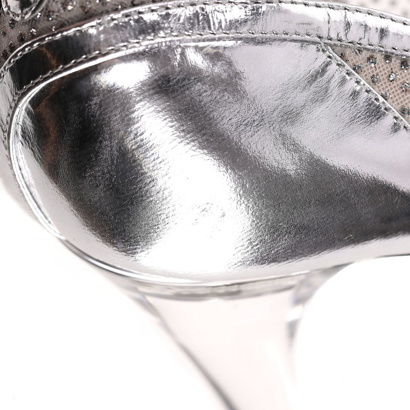 Chanel Glitter Mesh Peep-Toe Pumps With A Clear Lucite Heel. Size 39.5