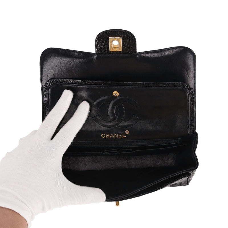 Chanel Vintage 80's Shiny Crocodile Skin Small Timeless Double Flap Bag
