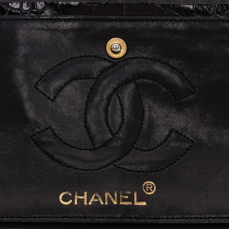 Chanel Vintage 80's Shiny Crocodile Skin Small Timeless Double Flap Bag