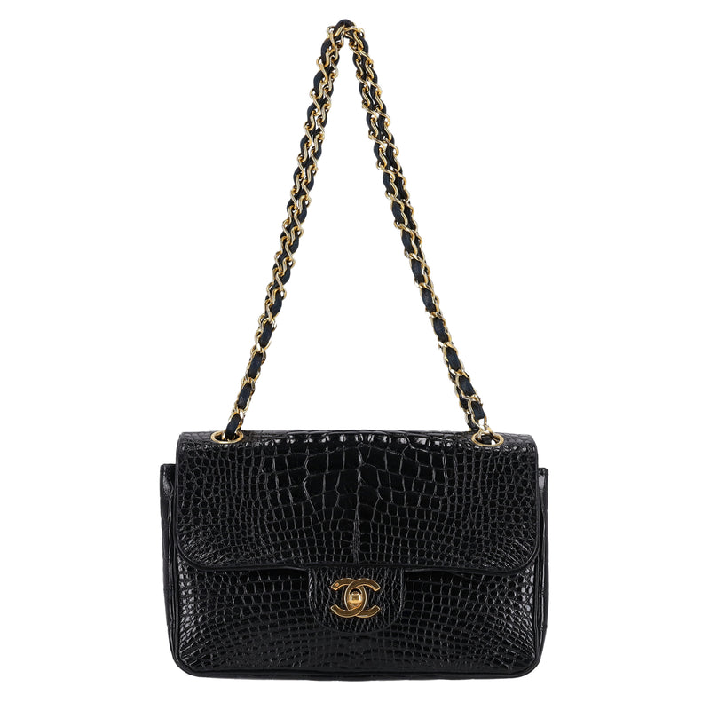 Chanel Vintage 80's Shiny Crocodile Skin Small Timeless Double Flap Bag