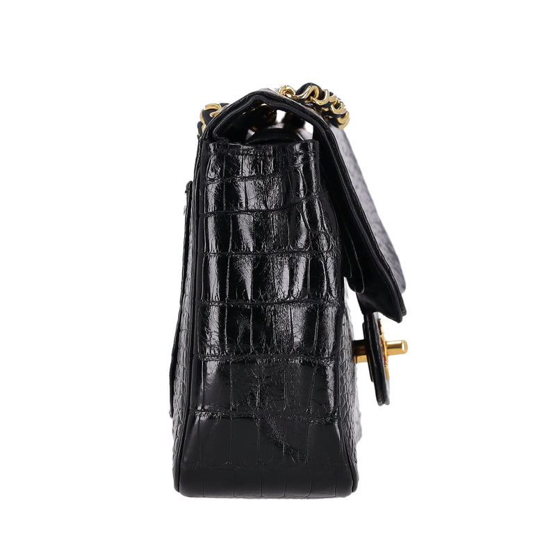 Chanel Vintage 80's Shiny Crocodile Skin Small Timeless Double Flap Bag
